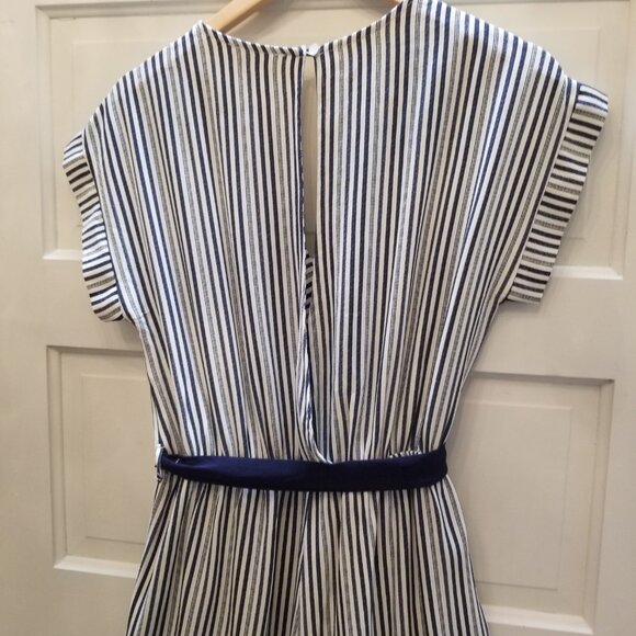 Monteau Navy Striped Short Sleeve Jumpsuit Romper w/Belt & Pockets * Size Large - Picture 7 of 8